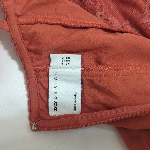 ASOS DESIGN corset lace chiffon mix panelled milkmaid midi dress, Color Rust Sz0 - Picture 15 of 16